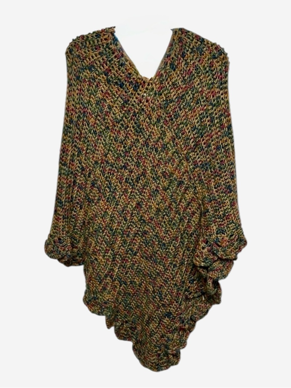 Handmade Multicolor Crochet Poncho Cape One Size Boho Fall Wrap